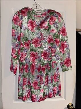 Maggy London Pink, Green and Purple Floral Maxi Skirt Set